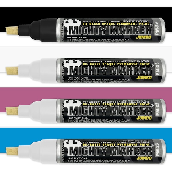 Mighty Marker PM-23 Jumbo Chisel Tip, Black, White, Pink, Lt. Blue, 4PK 40423 - main